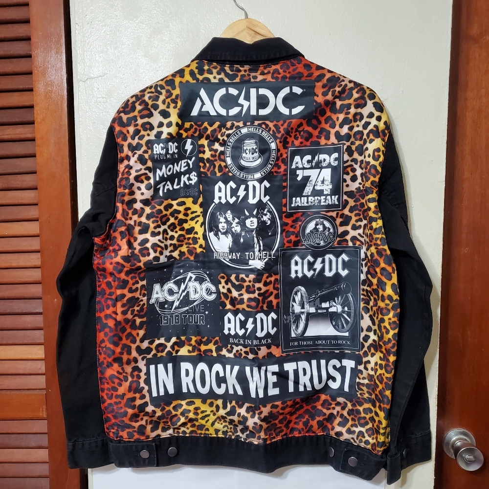 AC/DC Leopard Print Album Titles Denim Jean Jacket Unisex